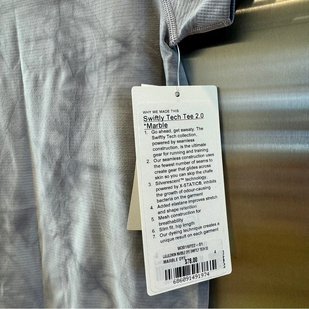 NWT Lululemon Swiftly Tech Short Sleeve Shirt 2.0 Marble Dye Rhino Grey Athletic
